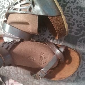 Birkenstock metallic aqua .leather